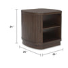 Jeno Fluted Side End Table with Open Shelf Storage | Dark Brown Wood 25"