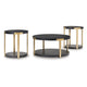 Shyla 3Pc Round Coffee Table Set with Lower Shelf | Black Wood | Brass Metal