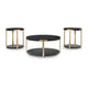 Shyla 3Pc Round Coffee Table Set with Lower Shelf | Black Wood | Brass Metal