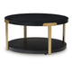Shyla 3Pc Round Coffee Table Set with Lower Shelf | Black Wood | Brass Metal