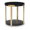 Shyla 3Pc Round Coffee Table Set with Lower Shelf | Black Wood | Brass Metal