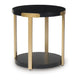 Shyla 3Pc Round Coffee Table Set with Lower Shelf | Black Wood | Brass Metal