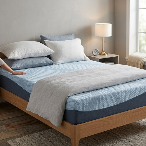 Ammy Memory Foam Full Mattress | Firm Foam Support | Light Blue Fabric 10"