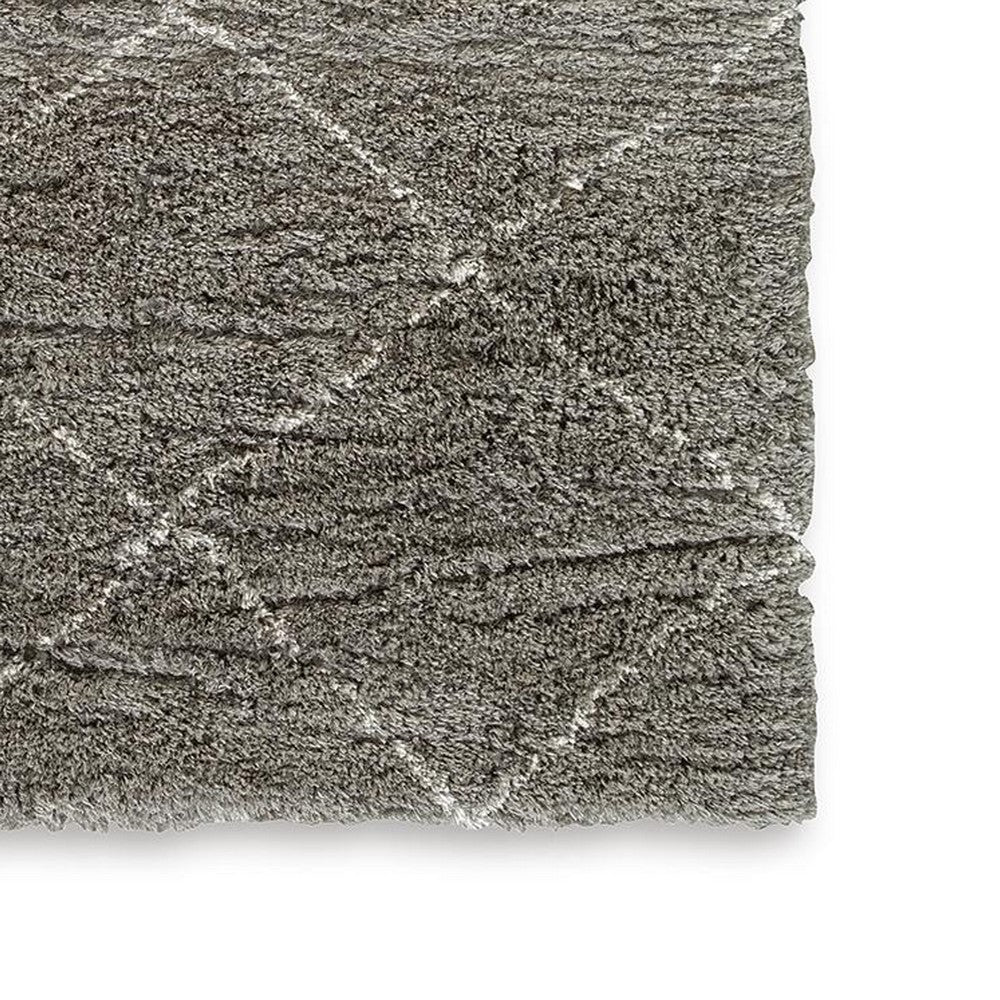 Wreno 8x10 Large Shag Area Rug with Cream Geometric Pattern | Gray PET