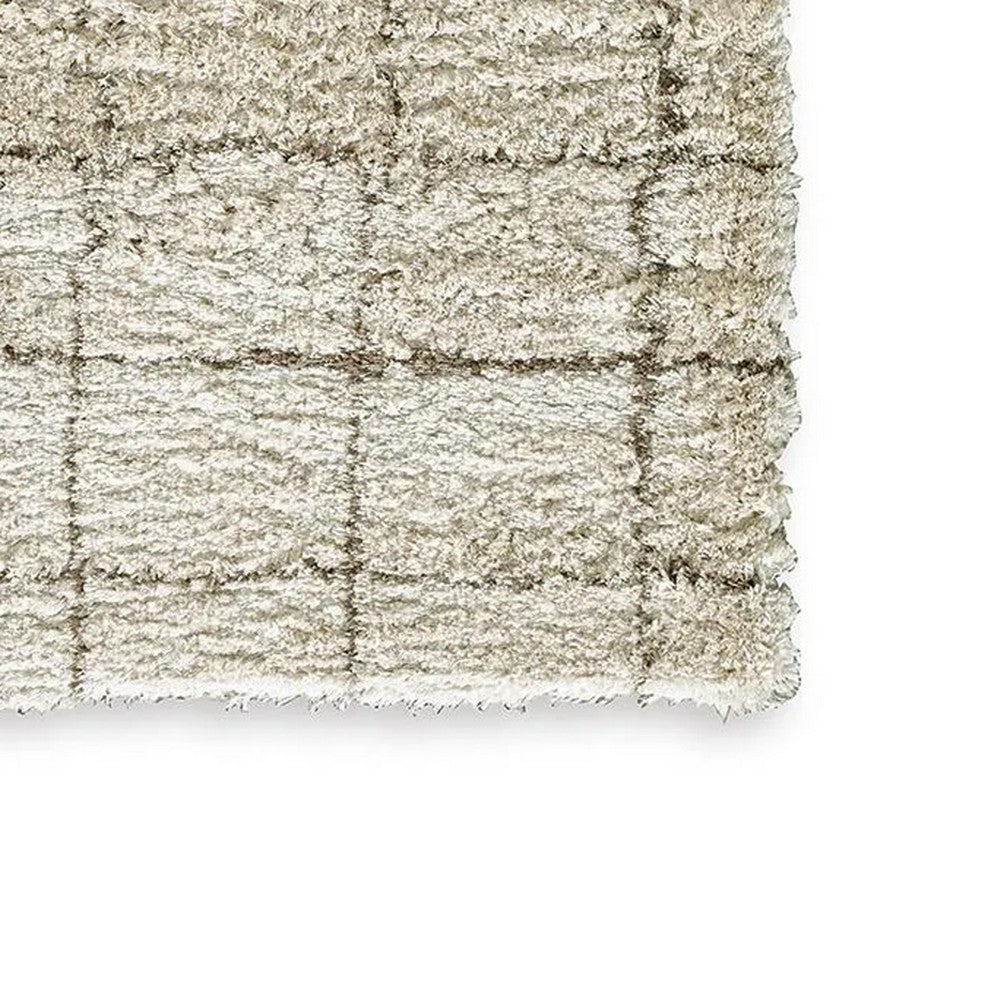 Wreno 8x10 Large Shag Area Rug with Cream Gridwork Pattern | Brown PET
