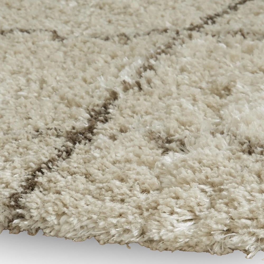 Wreno 8x10 Large Shag Area Rug with Cream Gridwork Pattern | Brown PET