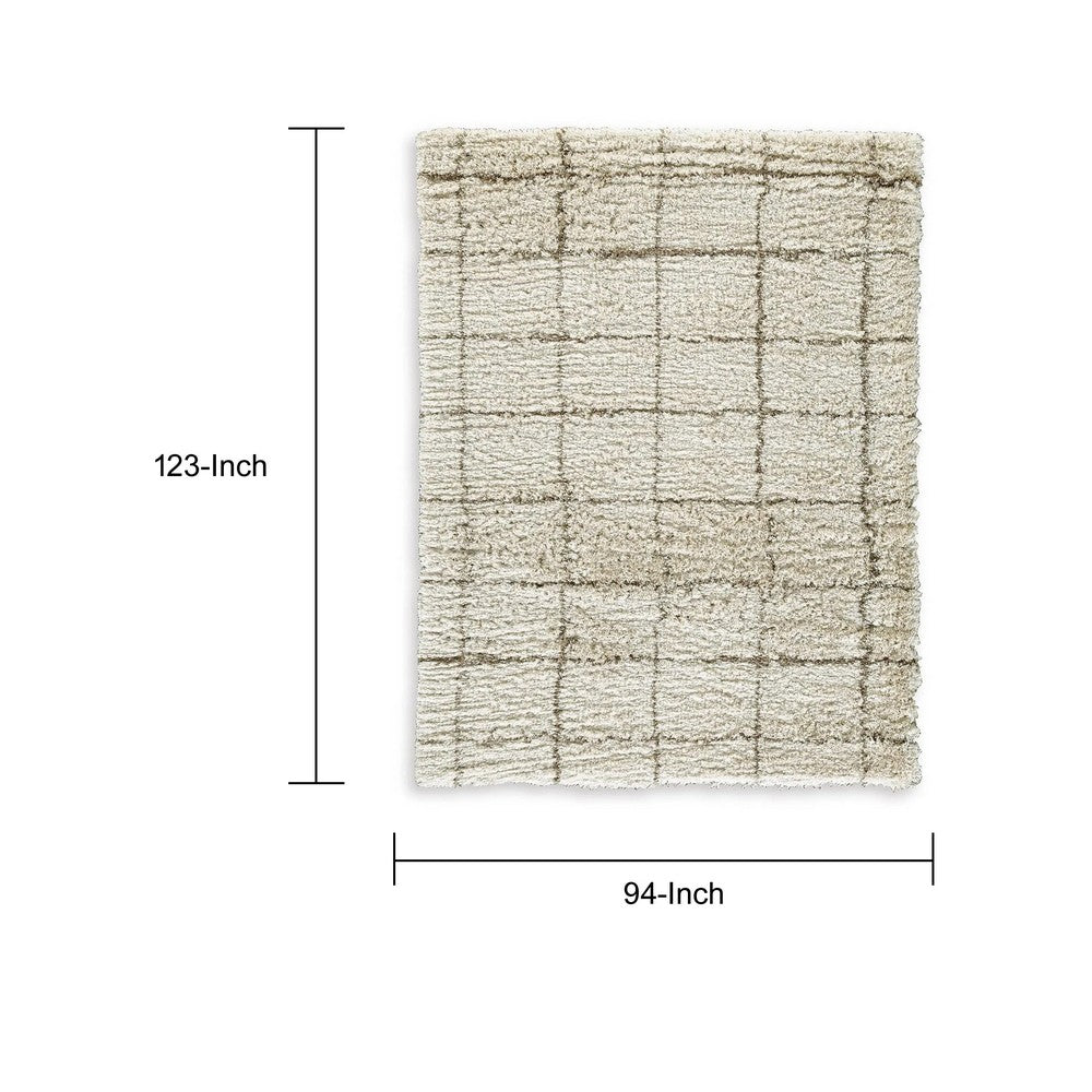 Wreno 8x10 Large Shag Area Rug with Cream Gridwork Pattern | Brown PET