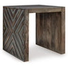 Dreg Side End Table with Chevron Design Panel | Rustic Brown Wood 24"