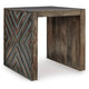 Dreg Side End Table with Chevron Design Panel | Rustic Brown Wood 24"