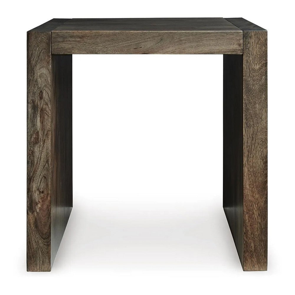 Dreg Side End Table with Chevron Design Panel | Rustic Brown Wood 24"
