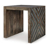 Dreg Side End Table with Chevron Design Panel | Rustic Brown Wood 24"