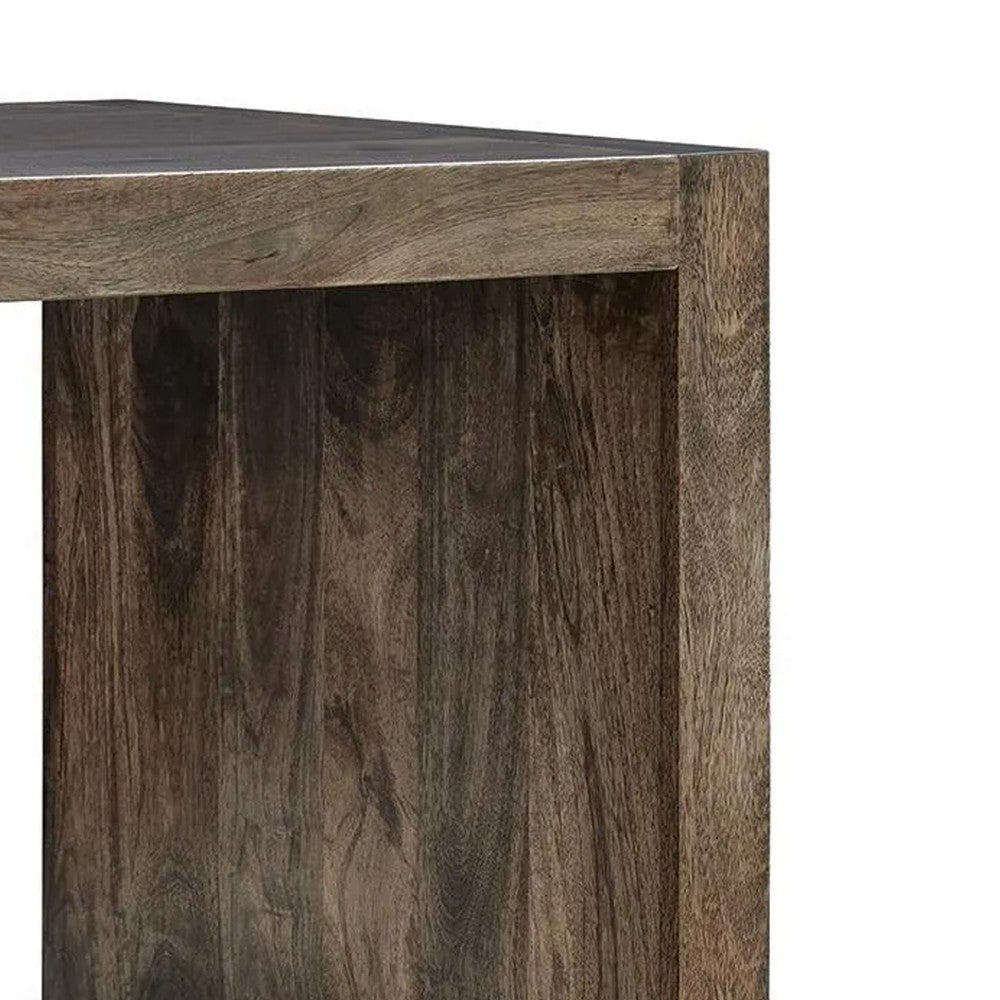 Dreg Side End Table with Chevron Design Panel | Rustic Brown Wood 24"