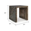 Dreg Side End Table with Chevron Design Panel | Rustic Brown Wood 24"