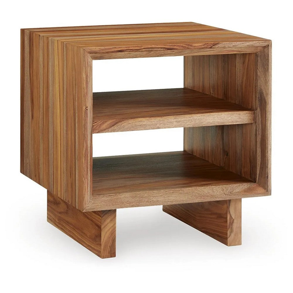 Donni Square Side End Table | Dual Open Shelves | Natural Brown Wood 24"