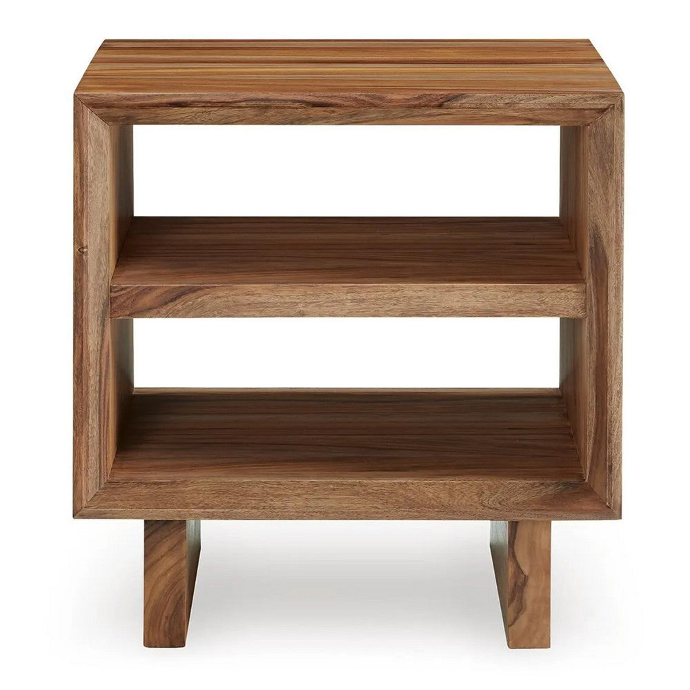 Donni Square Side End Table | Dual Open Shelves | Natural Brown Wood 24"