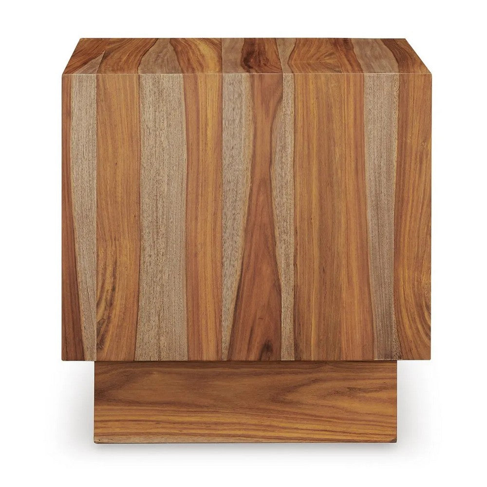 Donni Square Side End Table | Dual Open Shelves | Natural Brown Wood 24"