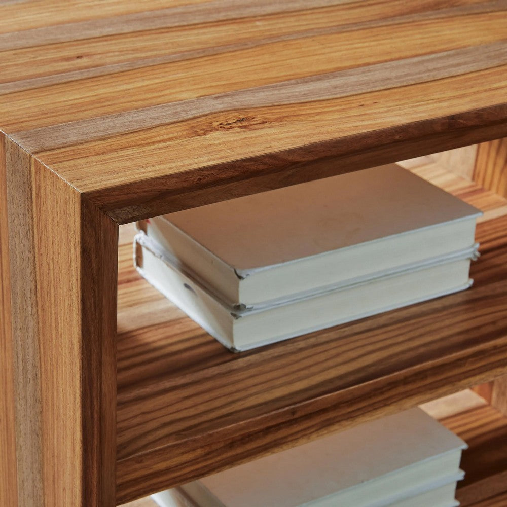 Donni Square Side End Table | Dual Open Shelves | Natural Brown Wood 24"