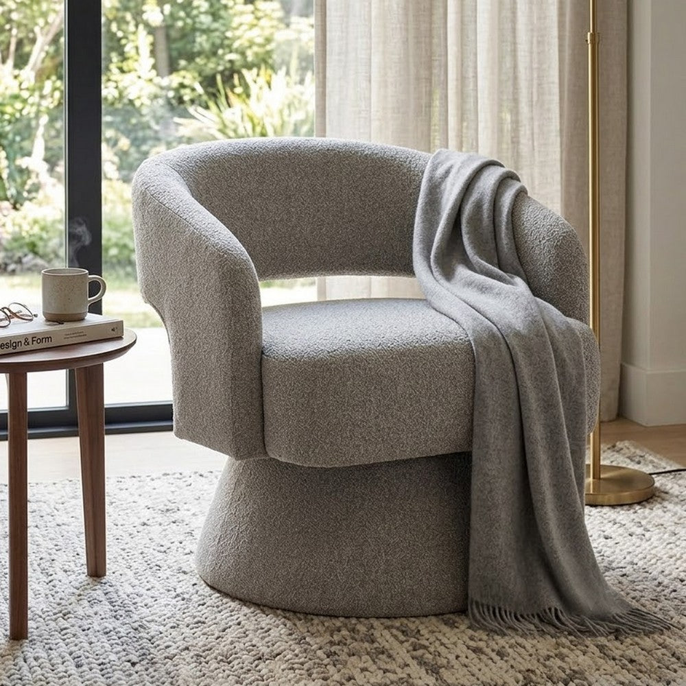 Nash Accent Chair with Swivel Base | Open Barrel Back | Pebble Boucle