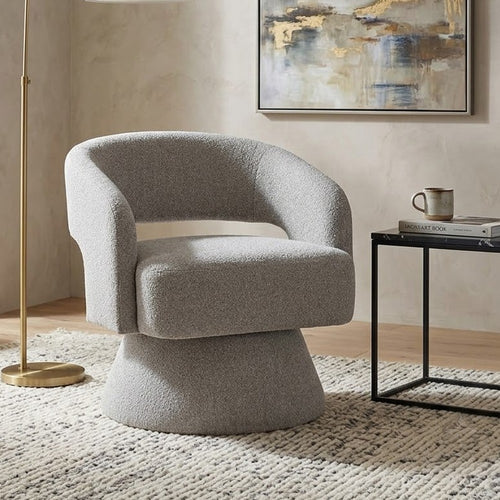 Nash Accent Chair with Swivel Base | Open Barrel Back | Pebble Boucle