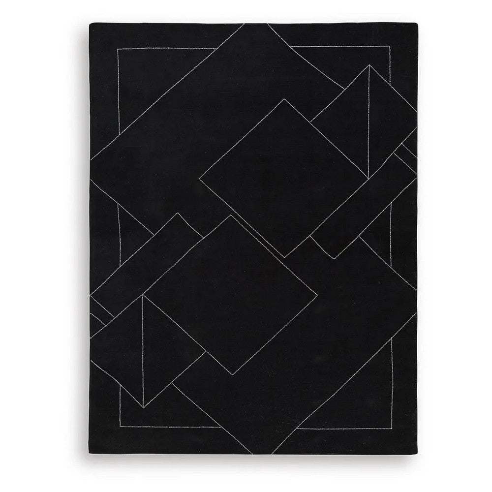 Maro Large Area Rug | Geometric Design | Low Pile | Black & White Wool 8x10
