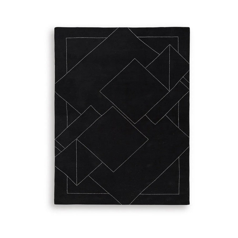 Maro Large Area Rug | Geometric Design | Low Pile | Black & White Wool 8x10