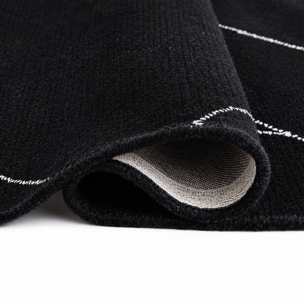 Maro Large Area Rug | Geometric Design | Low Pile | Black & White Wool 8x10