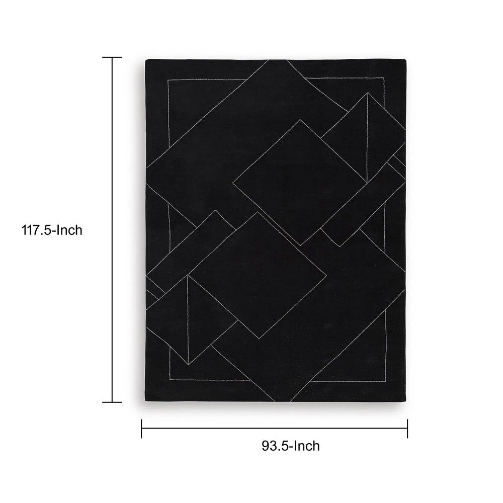 Maro Large Area Rug | Geometric Design | Low Pile | Black & White Wool 8x10