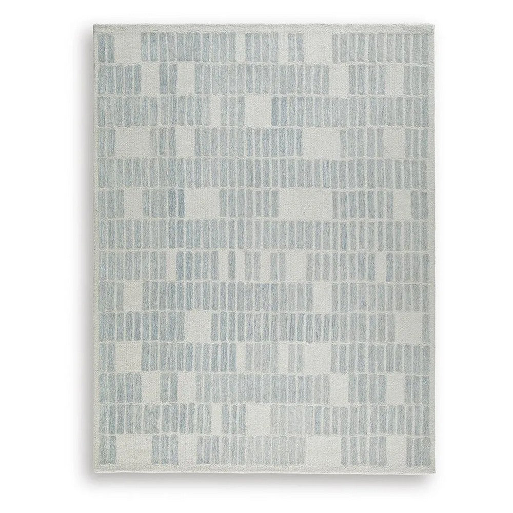 Dyni Large Area Rug | Geometric | Coastal Blue & Ivory Wool Polyester 8x10