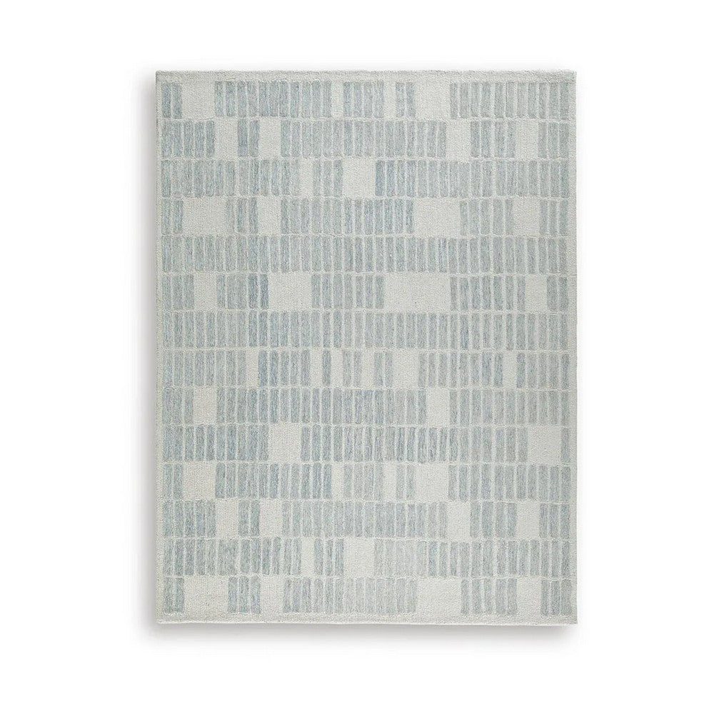 Dyni Large Area Rug | Geometric | Coastal Blue & Ivory Wool Polyester 8x10