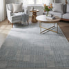 Dyni Large Area Rug | Geometric | Coastal Blue & Ivory Wool Polyester 8x10