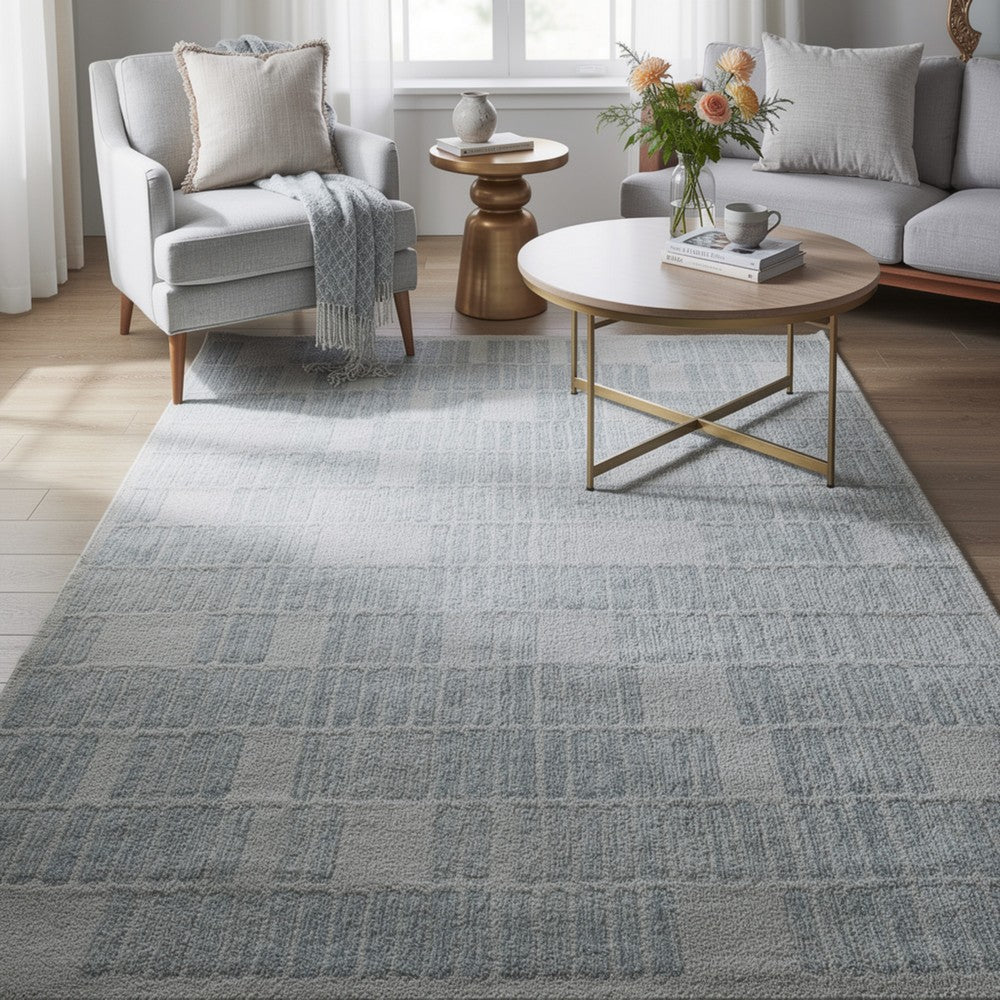 Dyni Large Area Rug | Geometric | Coastal Blue & Ivory Wool Polyester 8x10