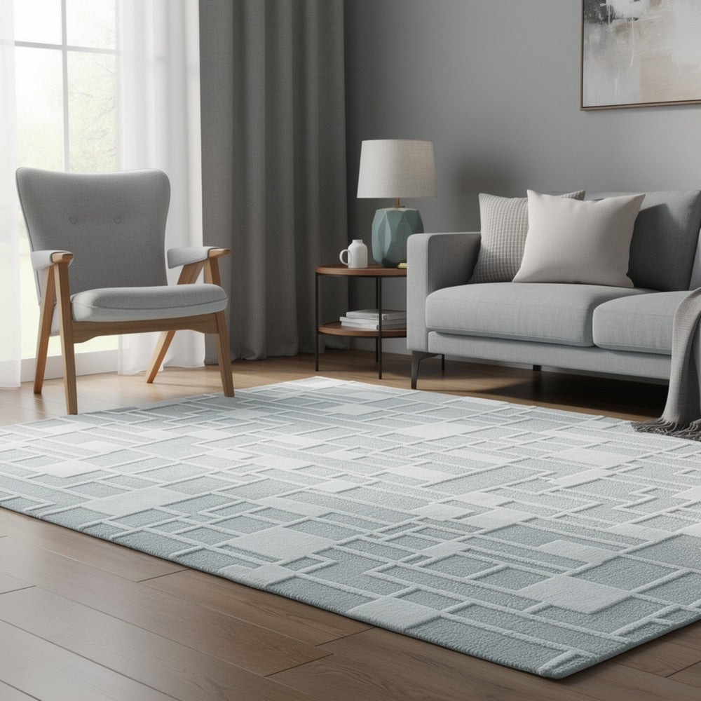 Risa Large Area Rug | Geometric Motifs | Ivory Wool Cotton Blend 8x10