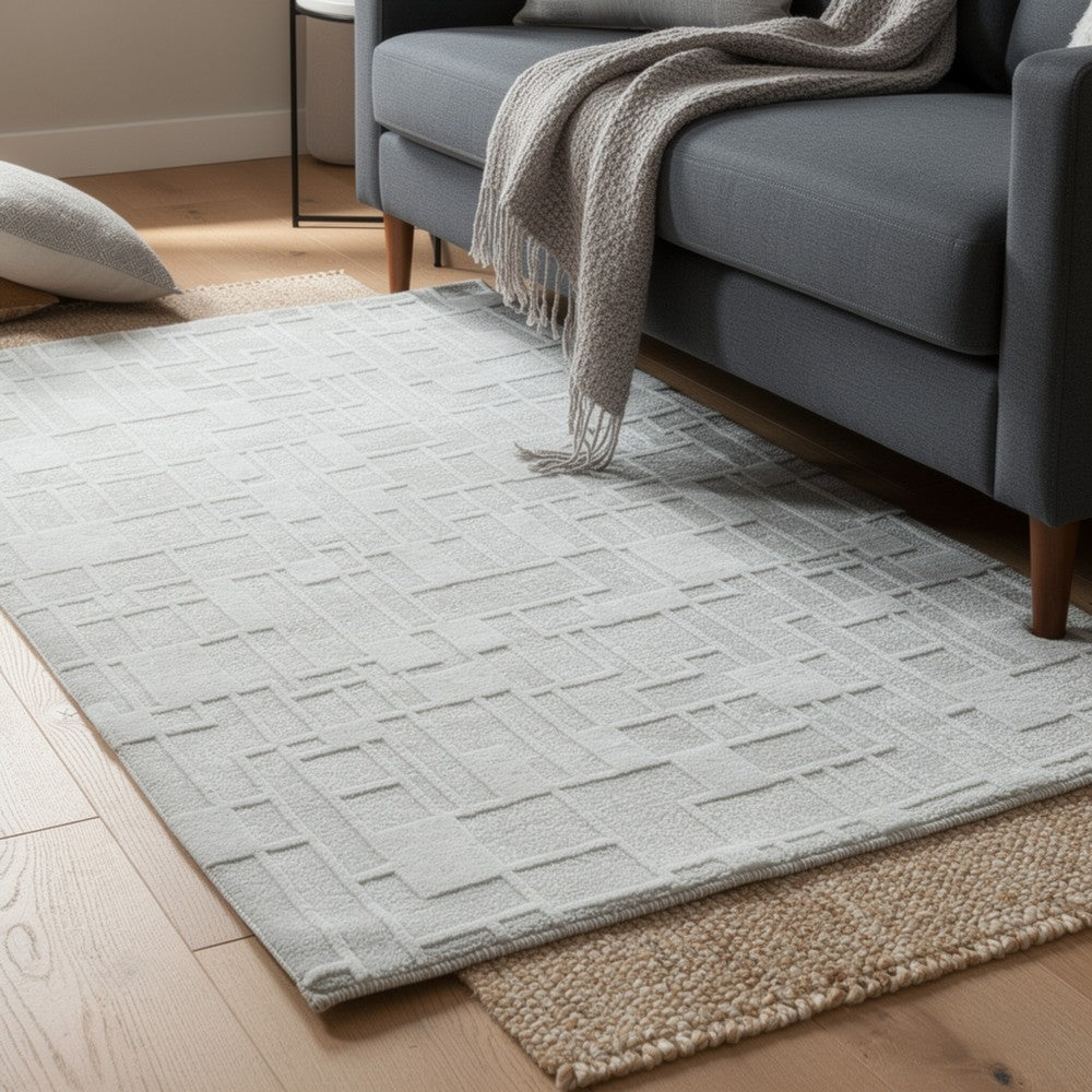 Risa Large Area Rug | Geometric Motifs | Ivory Wool Cotton Blend 8x10