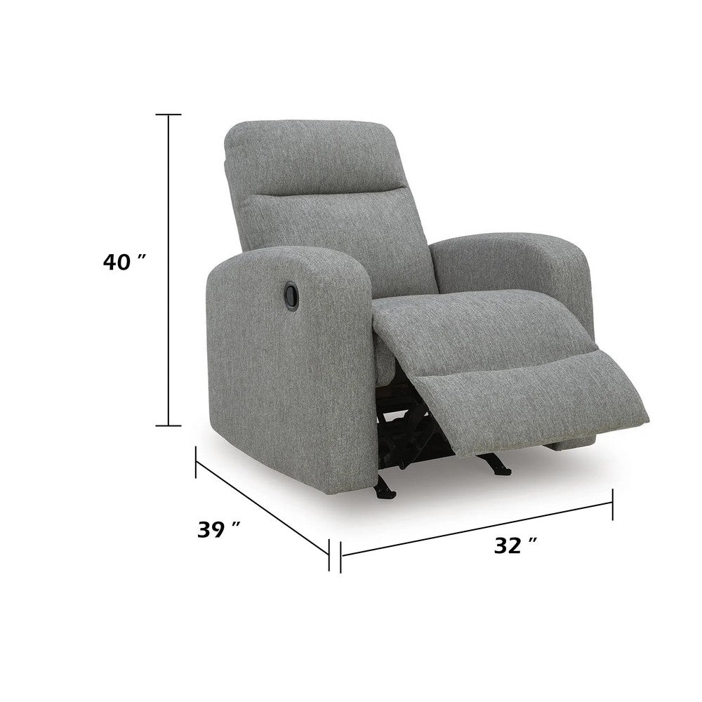 Lete Manual Rocker Recliner Chair | Foam Fill Gray Polyester | Corner Blocked
