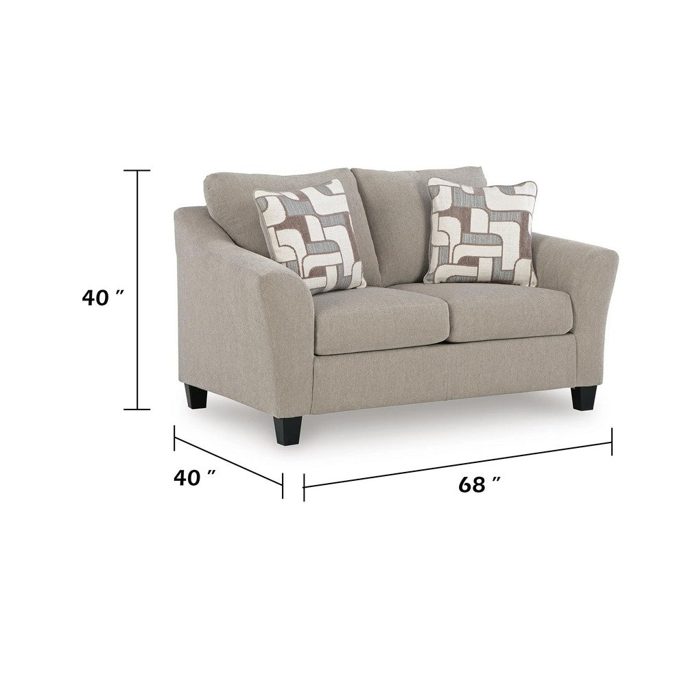 Wecy Loveseat w 2 Pillows | Foam Fill Taupe Gray Polyester | 68"