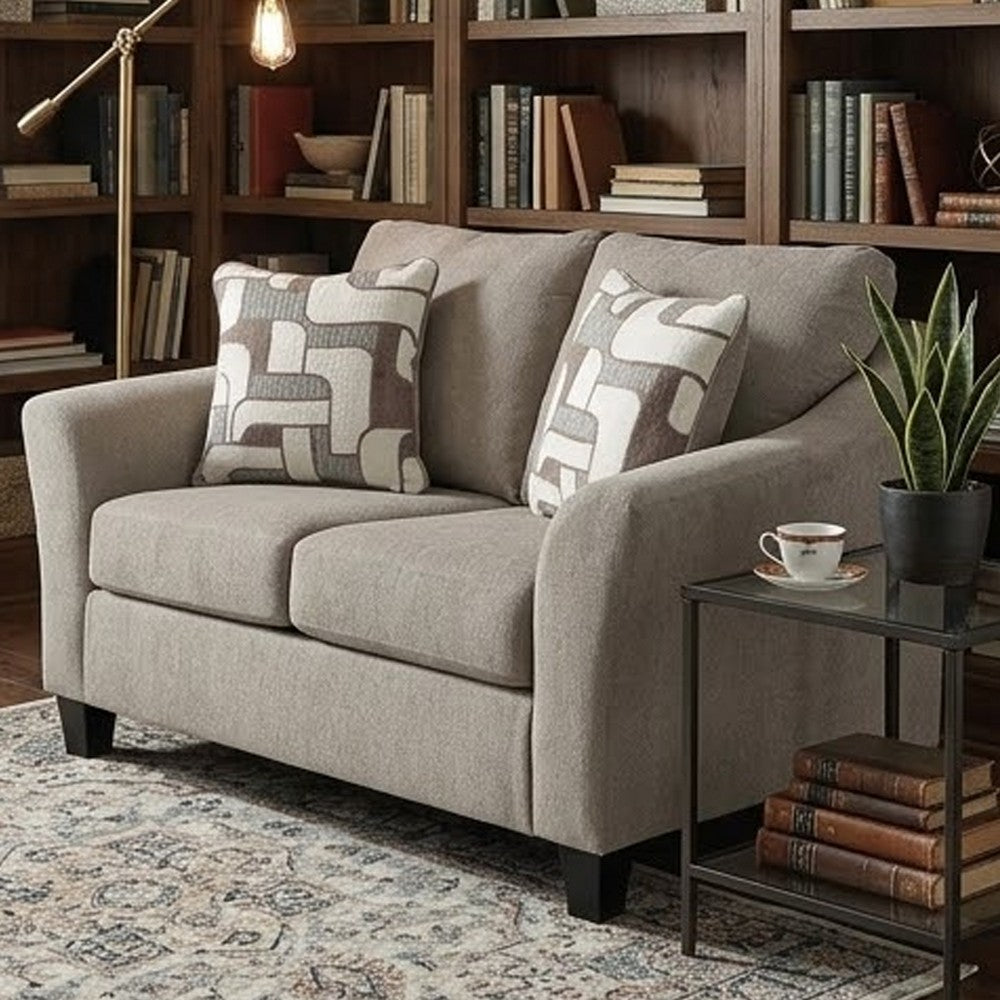 Wecy Loveseat w 2 Pillows | Foam Fill Taupe Gray Polyester | 68"