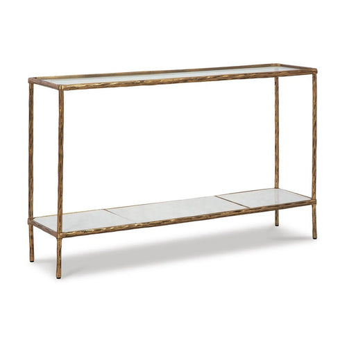 Dalie Sofa Console Table | Glass Top | Marble Shelf | Antique Brass 52"