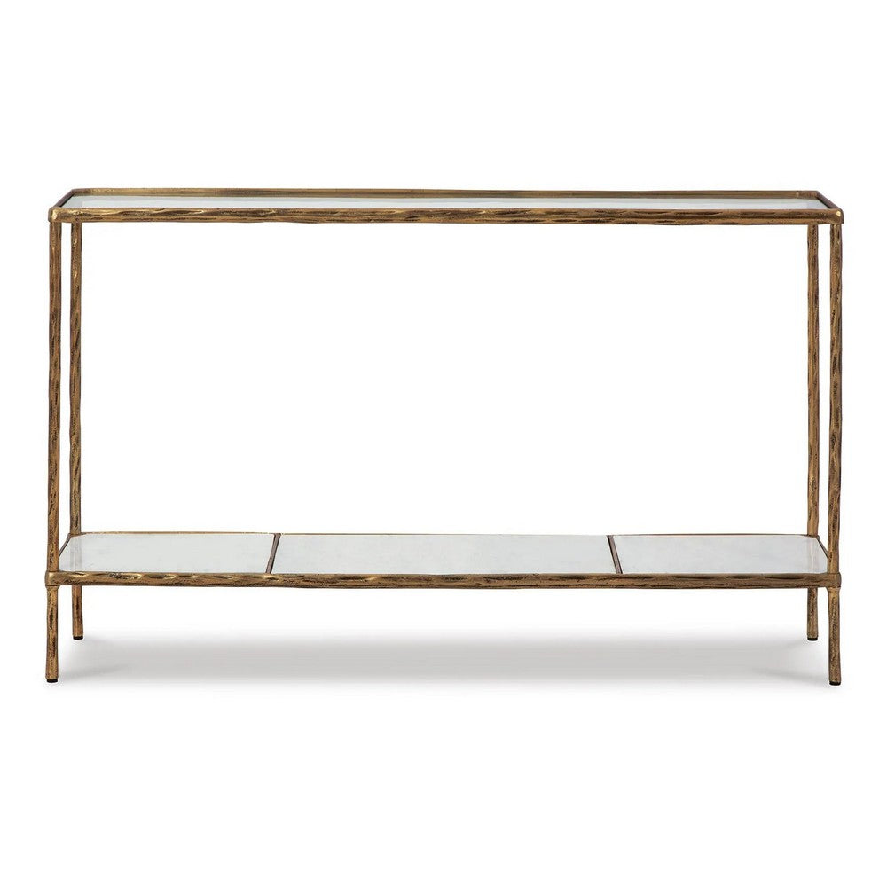 Dalie Sofa Console Table | Glass Top | Marble Shelf | Antique Brass 52"