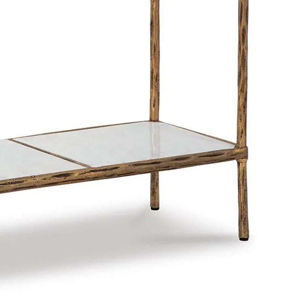 Dalie Sofa Console Table | Glass Top | Marble Shelf | Antique Brass 52"