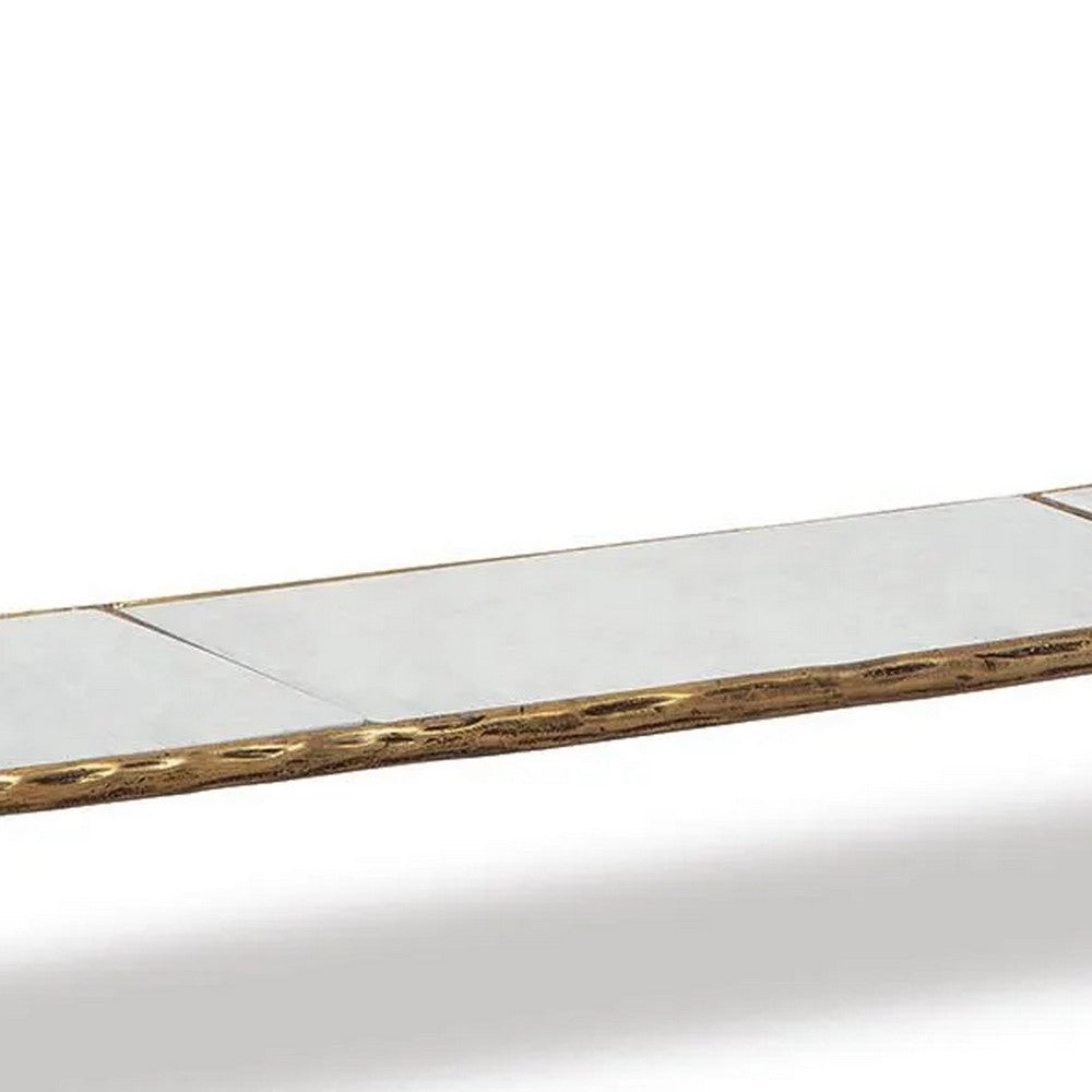 Dalie Sofa Console Table | Glass Top | Marble Shelf | Antique Brass 52"