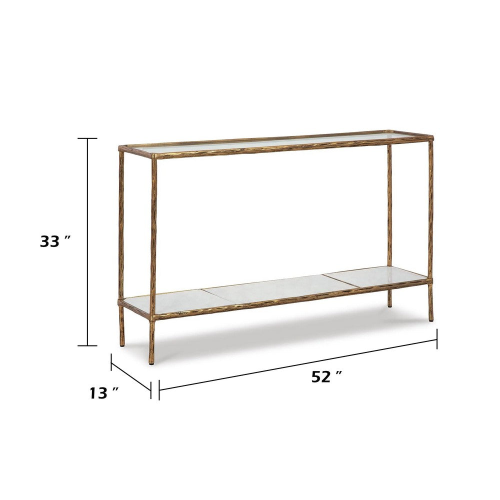Dalie Sofa Console Table | Glass Top | Marble Shelf | Antique Brass 52"