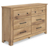 Maki 6 Drawer Wide Dresser | Bronze Hardware | Tan Brown Cottage Finish