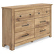 Maki 6 Drawer Wide Dresser | Bronze Hardware | Tan Brown Cottage Finish
