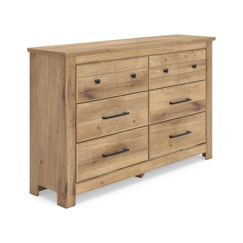 Maki 6 Drawer Wide Dresser | Bronze Hardware | Tan Brown Cottage Finish
