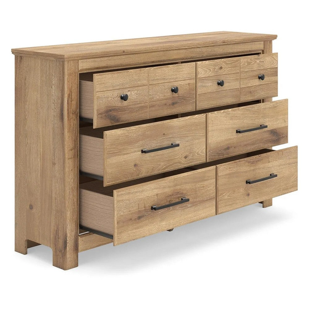 Maki 6 Drawer Wide Dresser | Bronze Hardware | Tan Brown Cottage Finish