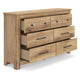 Maki 6 Drawer Wide Dresser | Bronze Hardware | Tan Brown Cottage Finish