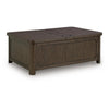 Kemu Storage Coffee Table | 2 Hinged Lift Top | Dark Brown Wood 46"