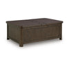 Kemu Storage Coffee Table | 2 Hinged Lift Top | Dark Brown Wood 46"