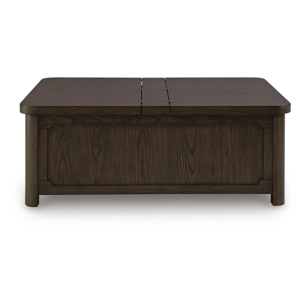 Kemu Storage Coffee Table | 2 Hinged Lift Top | Dark Brown Wood 46"