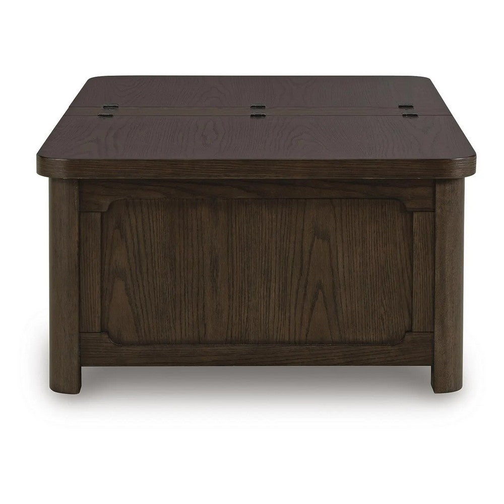 Kemu Storage Coffee Table | 2 Hinged Lift Top | Dark Brown Wood 46"